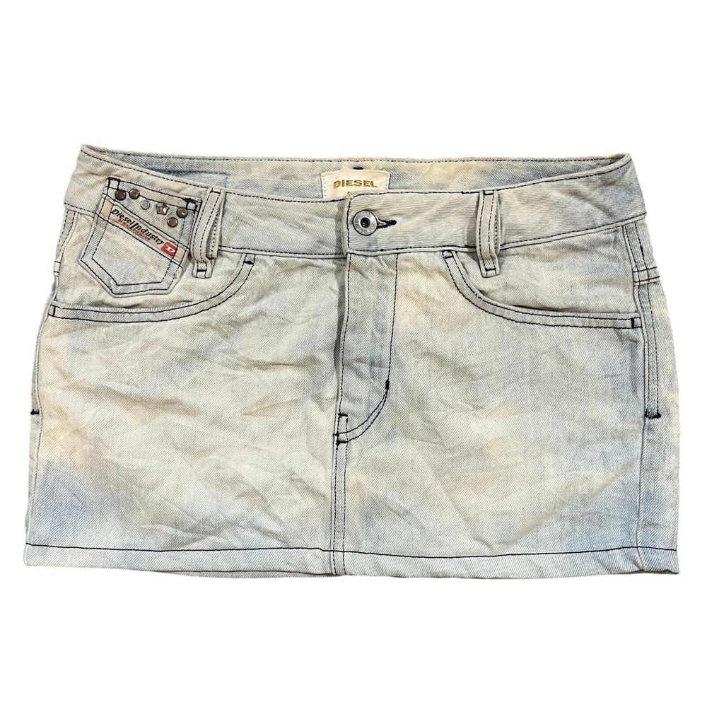 Diesel Y2K Mini Denim Skirt Light Wash Studded Pockets Size 26‎ Low Rise